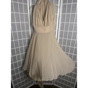 Convertible Chiffon Tea Length Dress Champagne Color Size 12 Cocktail Wedding